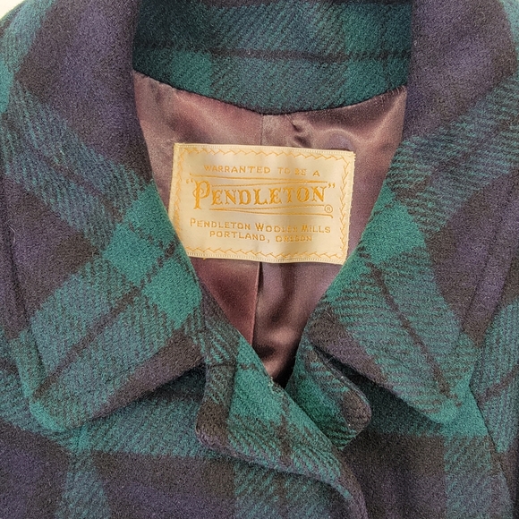 Vintage 70s Pendleton Plaid Green Pea Coat 100% Wool Jacket see measurements - Picture 2 of 8